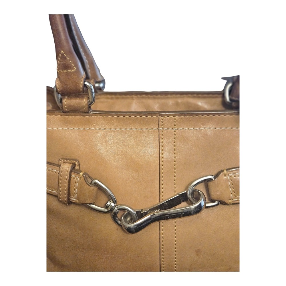 Coach Hamptons Tan Leather Satchel Bag F08A70 Silver Hardware Vintage Y2K - Picture 6 of 10